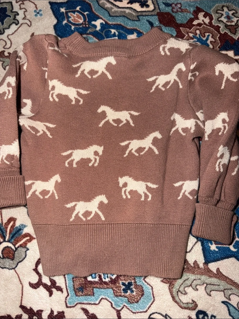 Brown Horse Print Knit Sweater